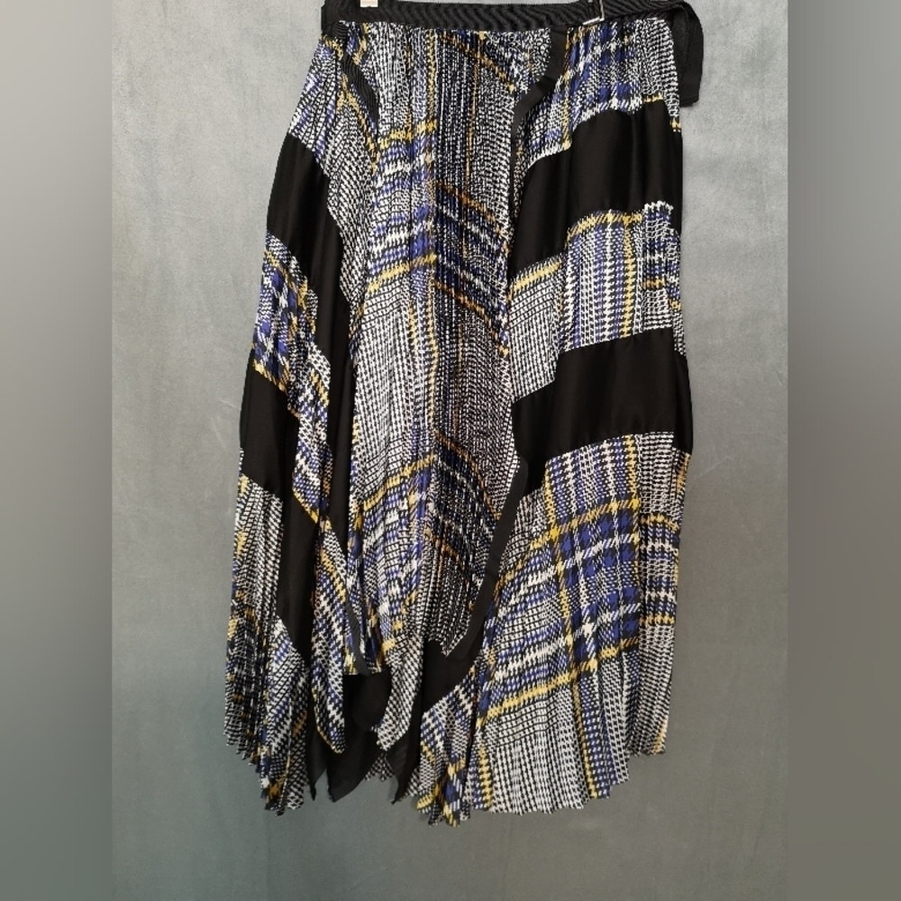 Sacai Asymmetrical Pleated Plaid Handkerchief Midi Skirt